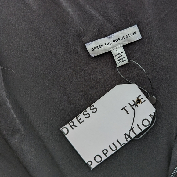 Dress The Population Martine LBD One Shoulder Stretch Knee Length Black L NWT - Picture 14 of 14